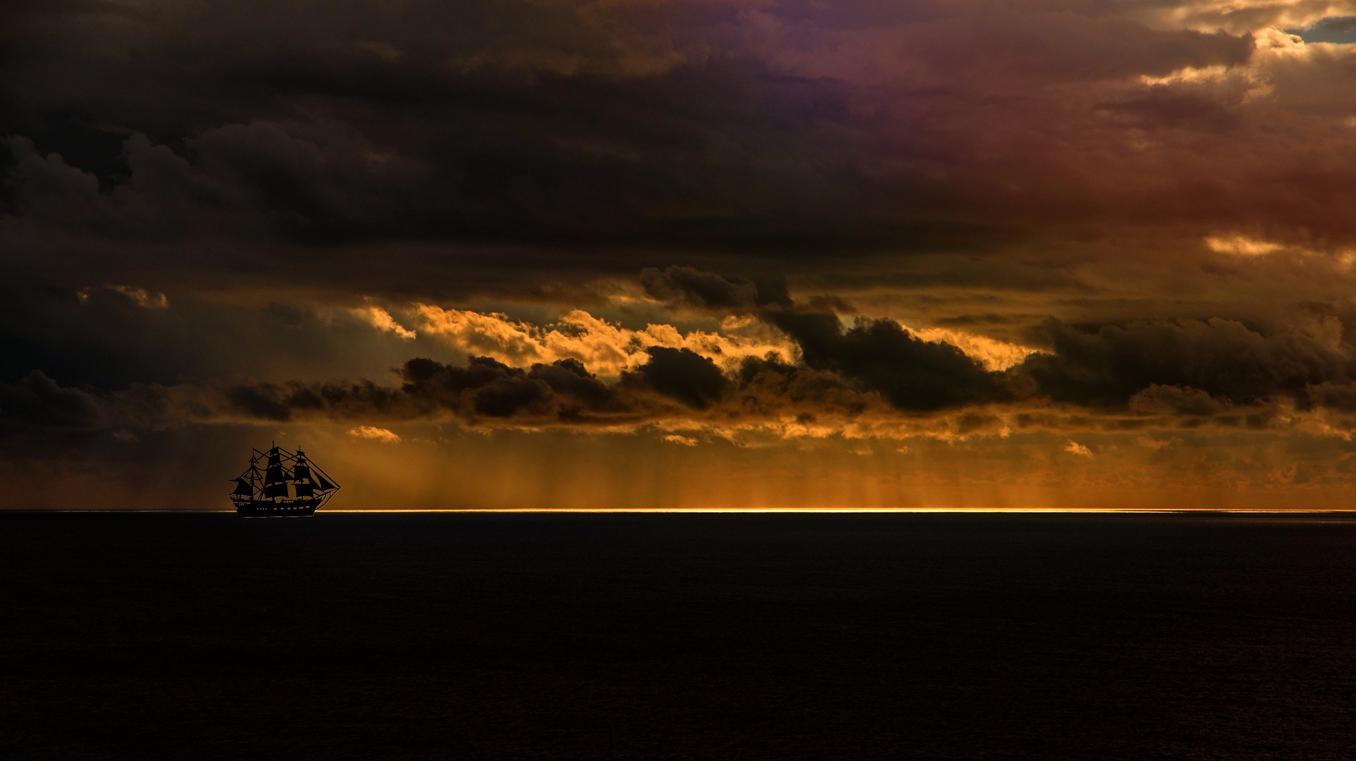 Ship on Dark Sea